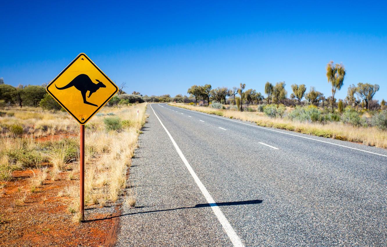 1332x850 Wallpaper caution, street, road sign, Kangaroo sign image for desktop, section пейзажи