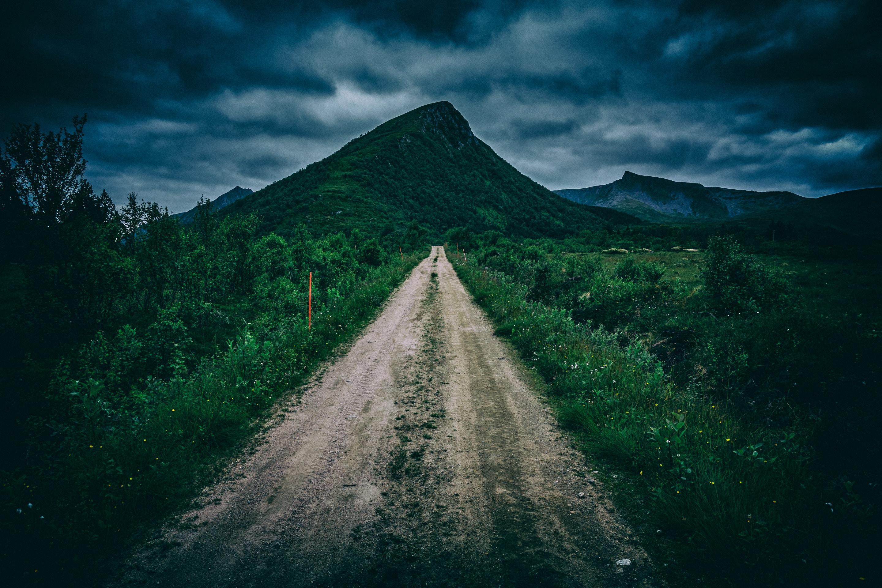 2880x1920 Download wallpaper 2880x1920 path, mountain, green, grass HD background