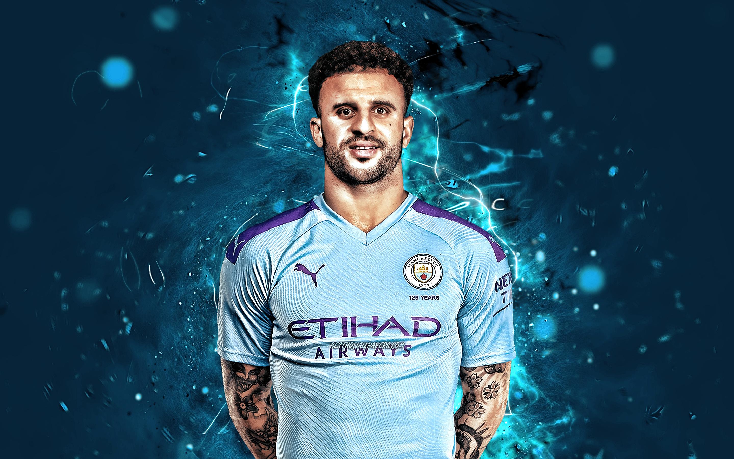 2880x1800 Download wallpaper Kyle Walker, season 2019- english footballers, defender, Manchester City FC, neon lights, Kyle Andrew Walker, soccer, Premier League, football, Man City for desktop with resolution 2880x1800. High Quality HD picture