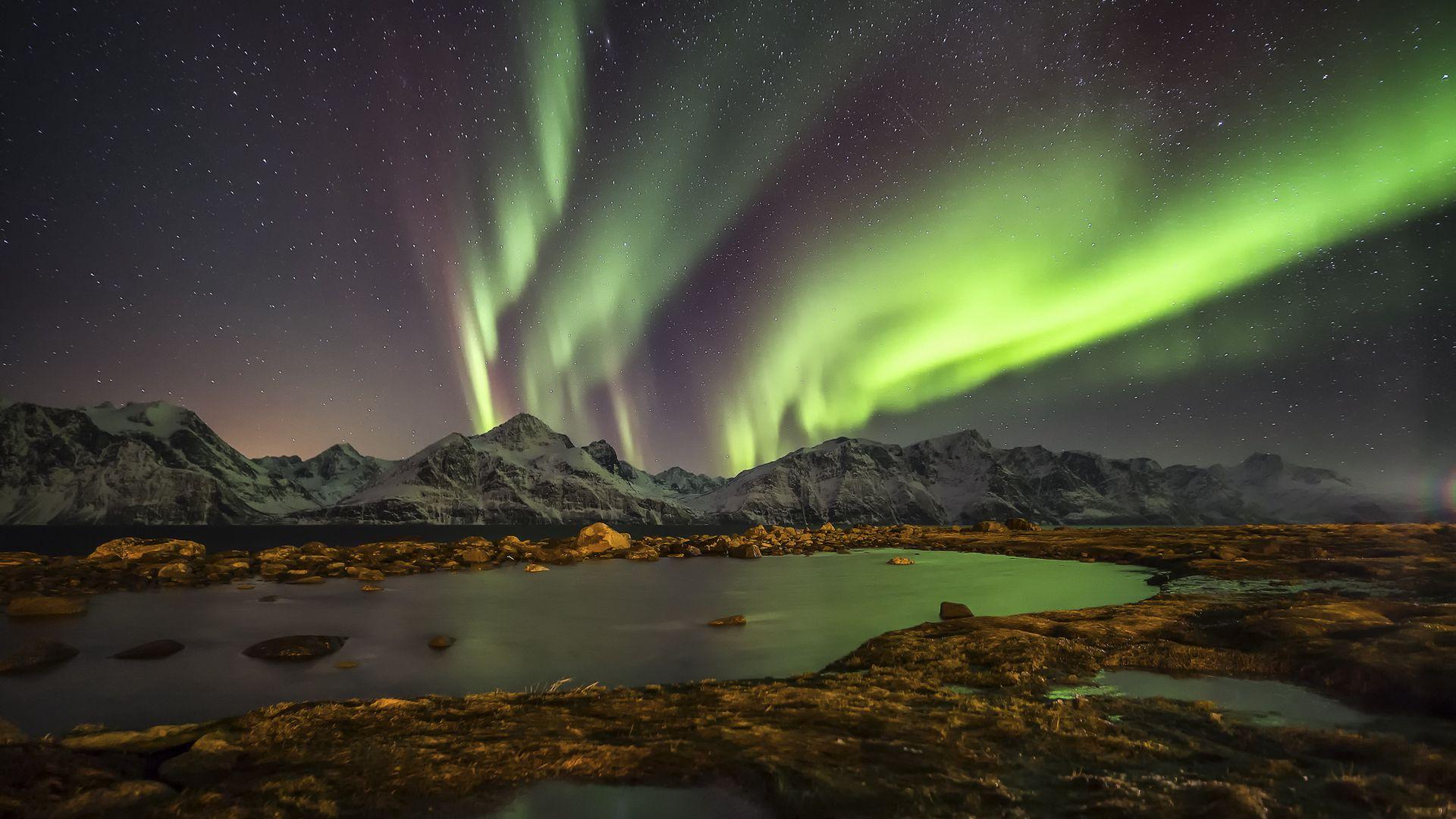 1920x1080 Download wallpaper 1920x1080 norway, night, northern lights, lake full hd, hdtv, fhd, 1080p HD background