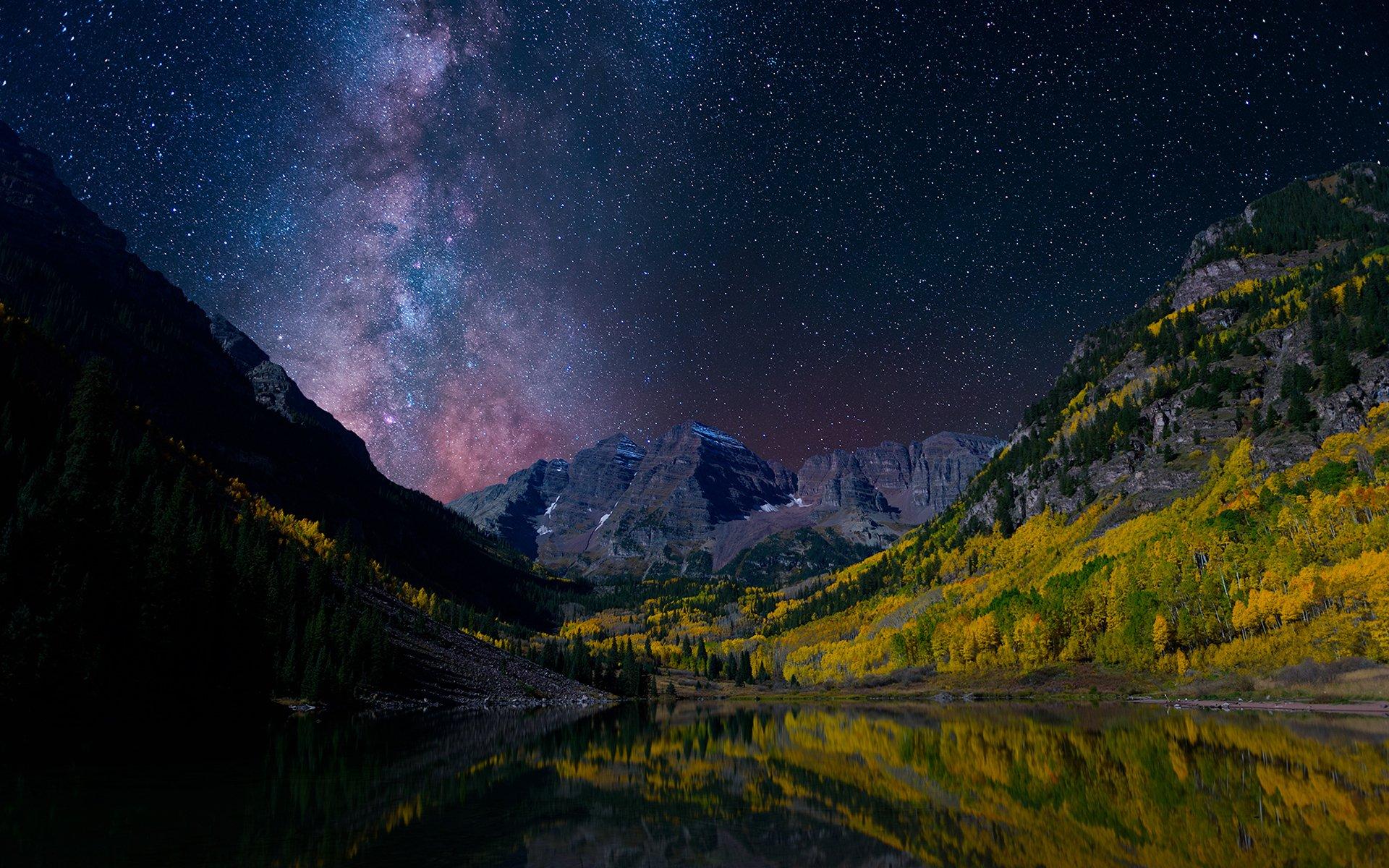 1920x1200 Forest Landscape Milky Way Mountain Night Norway Reflection
