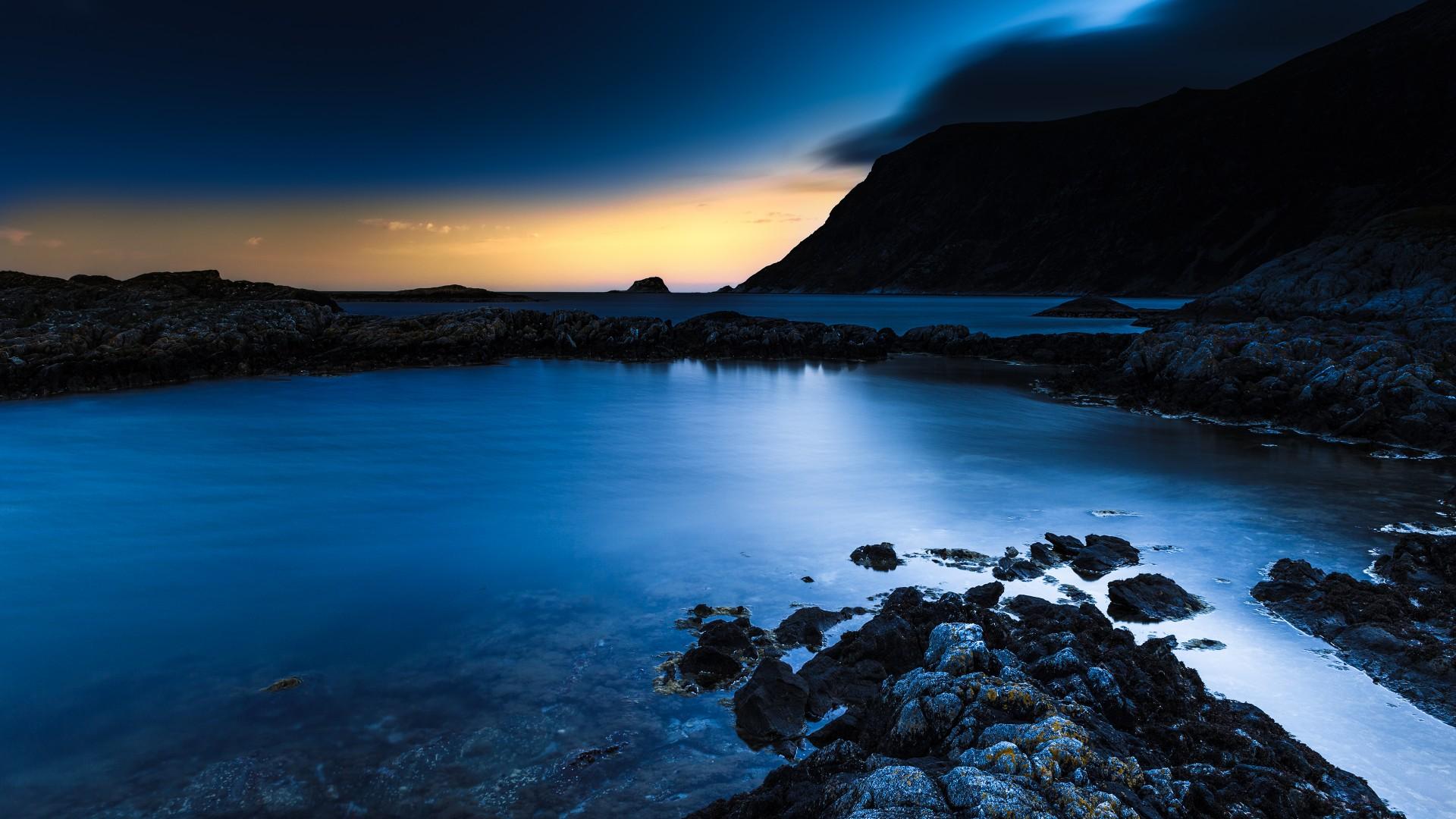 1920x1080 Wallpaper Norway, 4k, HD wallpaper, blue sunset, sea, ocean, water, sky, clouds, rocks, sunrise, Nature