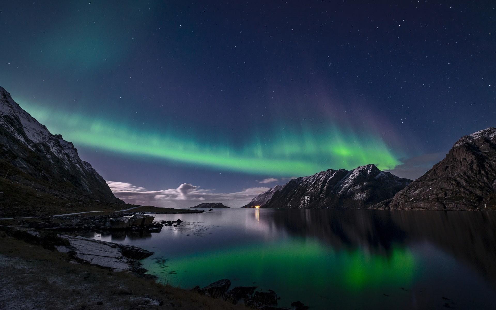1920x1200 Wallpaper / Norway, Islands, Night, Lights, Northern, 1080P, Lofoten, Sea free download