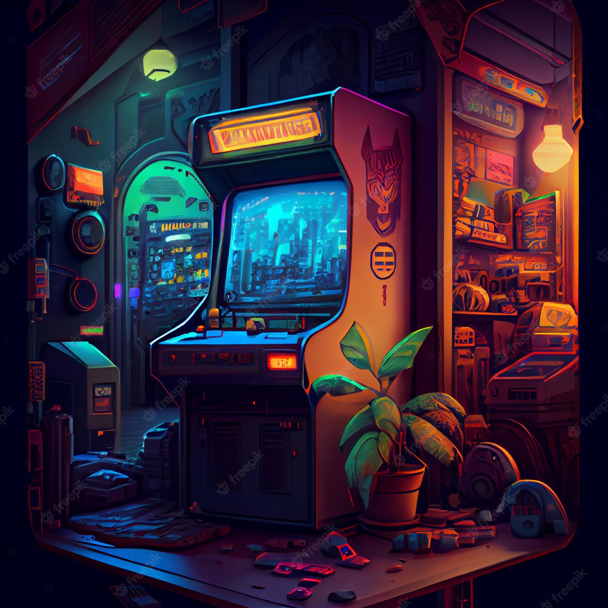 2000x2000 Premium Photo. Retro arcade machine gaming illustration