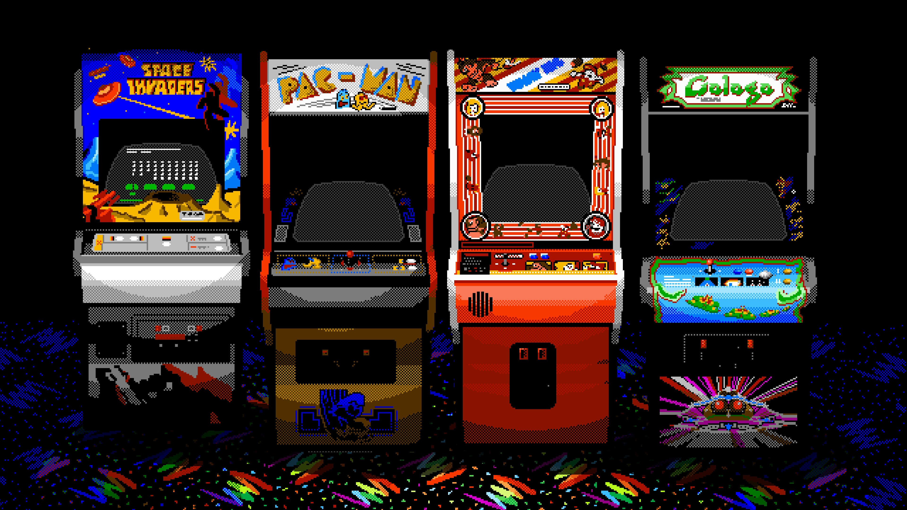 3840x2160 Wallpaper / Ahoy, Arcade, Arcade Machine, Space Invaders, Pac Man, Artwork Free Download