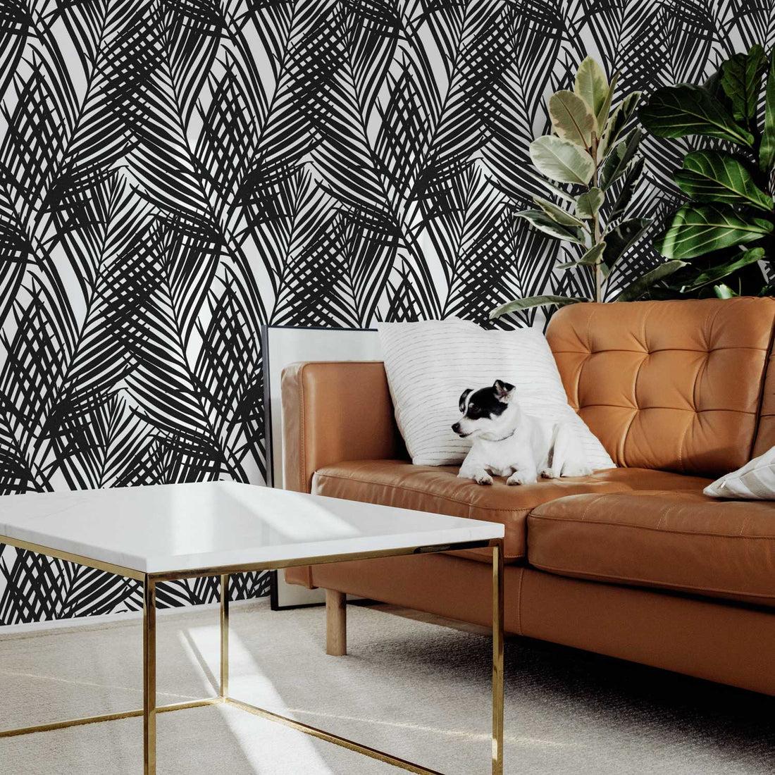 1100x1100 Bold palm leaf self adhesive removable wallpaper in black