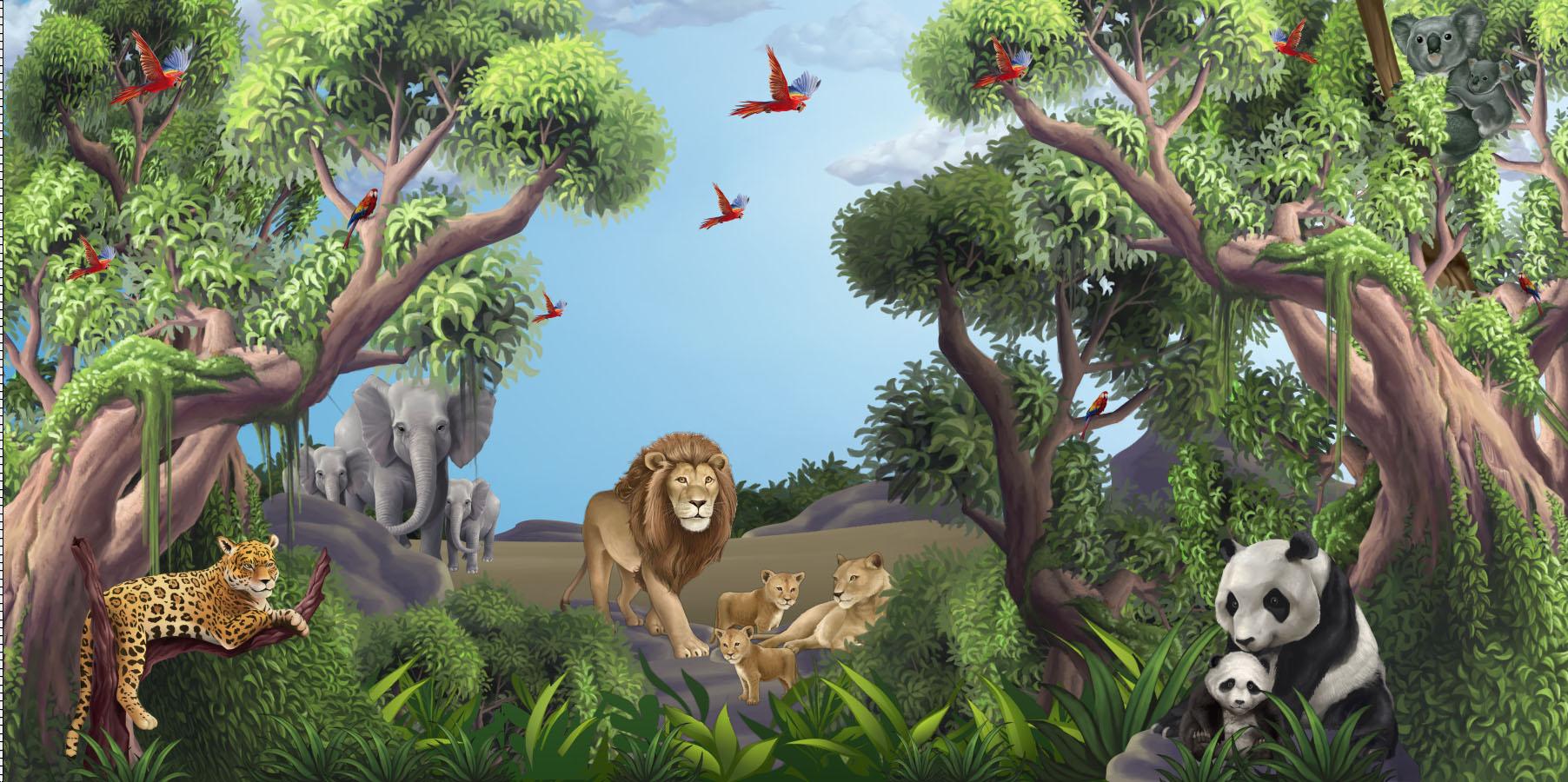 1804x900 Jungle Animals Mural 2 Kids Wallpaper Church Ministry