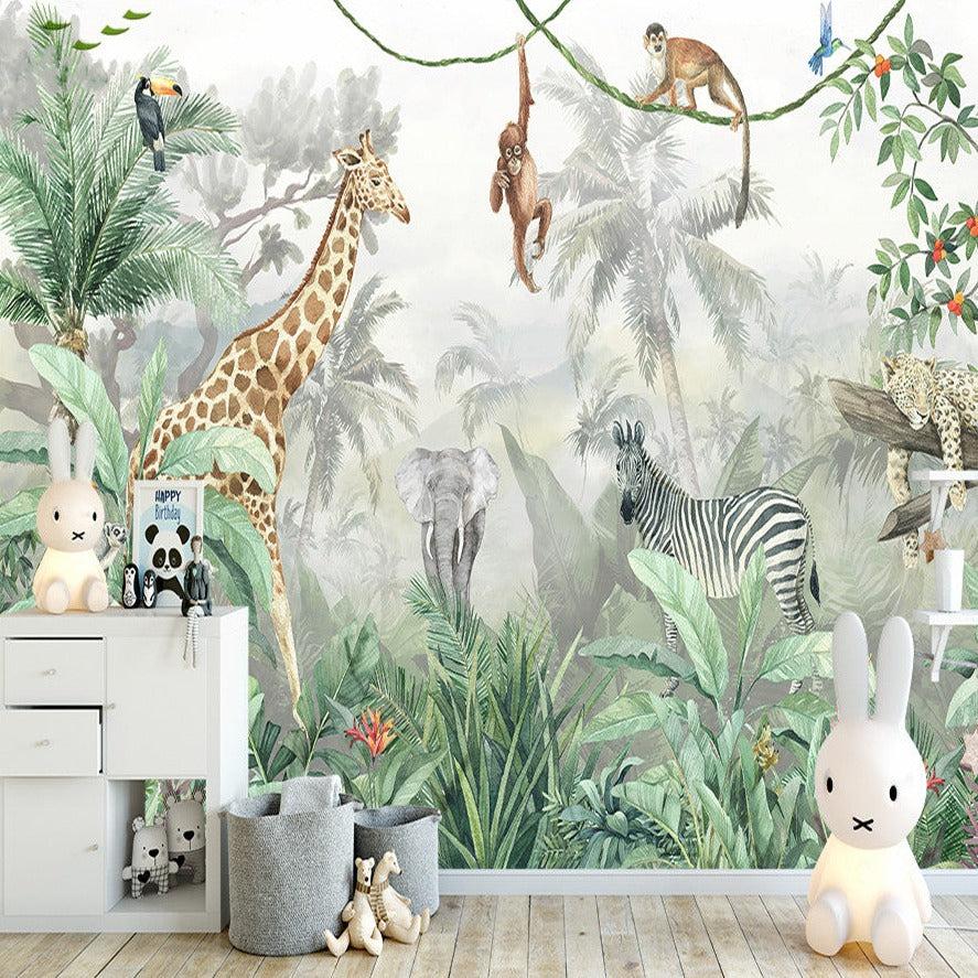 887x887 Jungle Animals wallpaper Peel and Stick. Forest Animals Wall Sticker. Animals in Jungle Wall Decal £37.55 Free Delivery