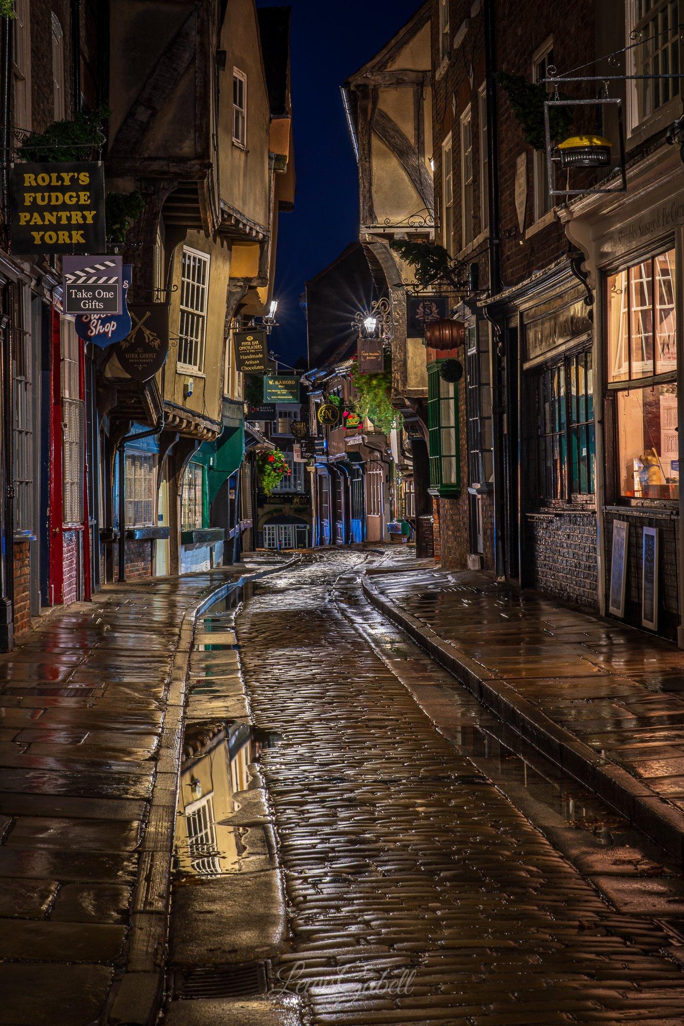 1334x2000 NIghttime Reflections at The Shambles, York York Photography & City Prints