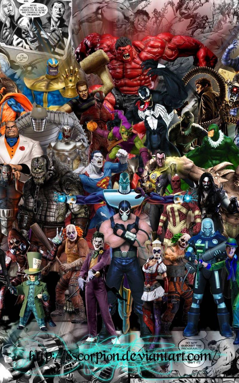 800x1280 Marvel And DC Superheroes And Supervillains Wallpaper