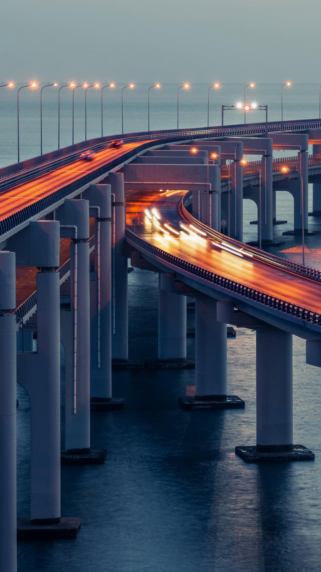 1080x1920 Dalian Cross Sea Bridge At Dusk, Landmark Of Dalian, Liaoning, China. Windows 10 Spotlight Image