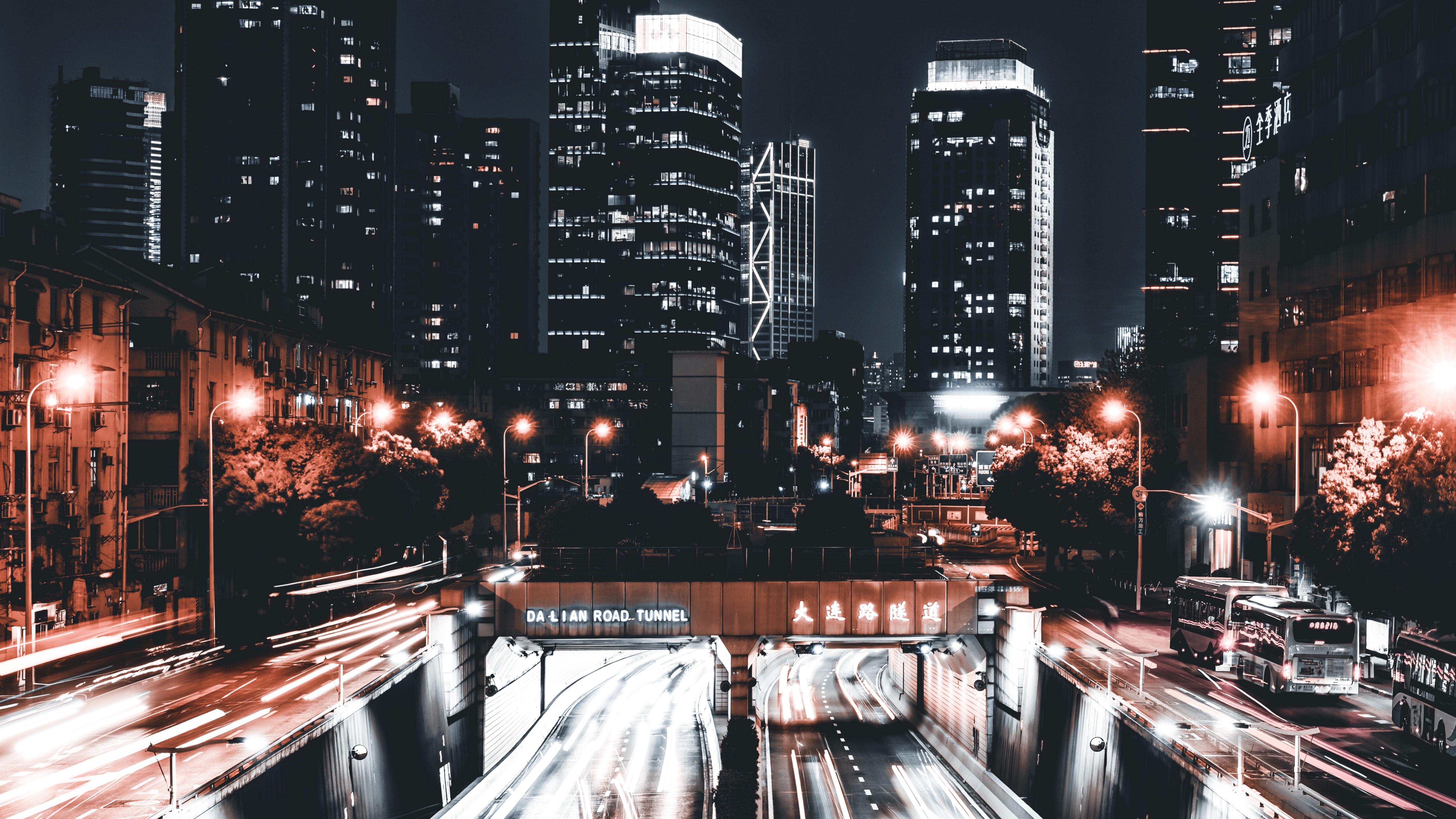 5415x3045 Illuminted City and Streets at Night · Free