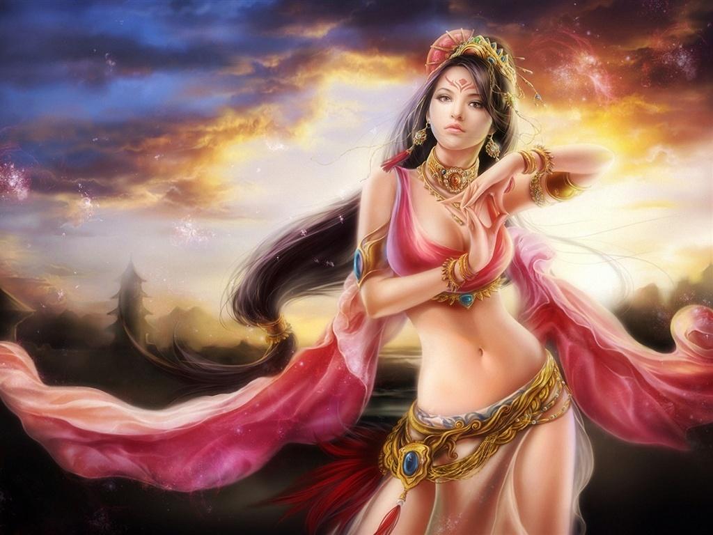 1024x768 Wallpaper Beautiful Asian fantasy girl, red silk 1920x1200 HD Picture, Image