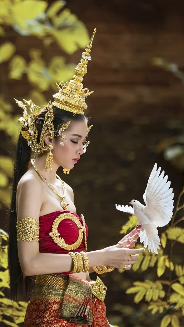 720x1280 Wallpaper / Women Asian Phone Wallpaper, Thai, Dove, National Dress, 720x1280 free download