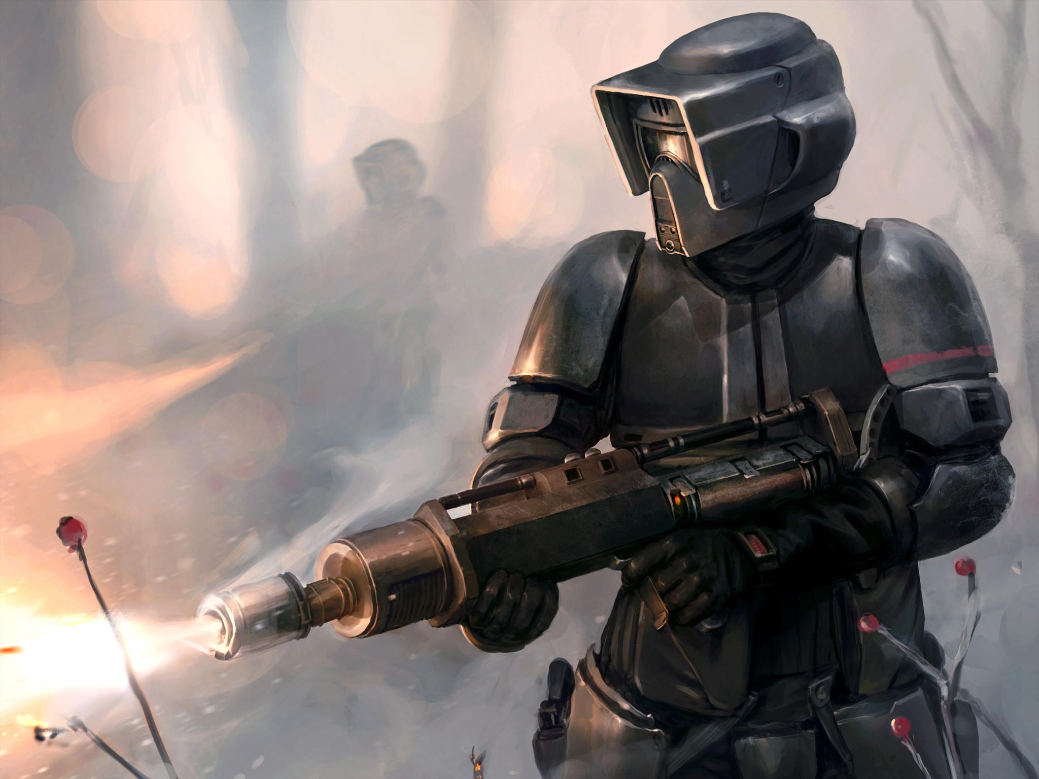 2048x1536 Download wallpaper star wars, scout trooper, flamethrower, art