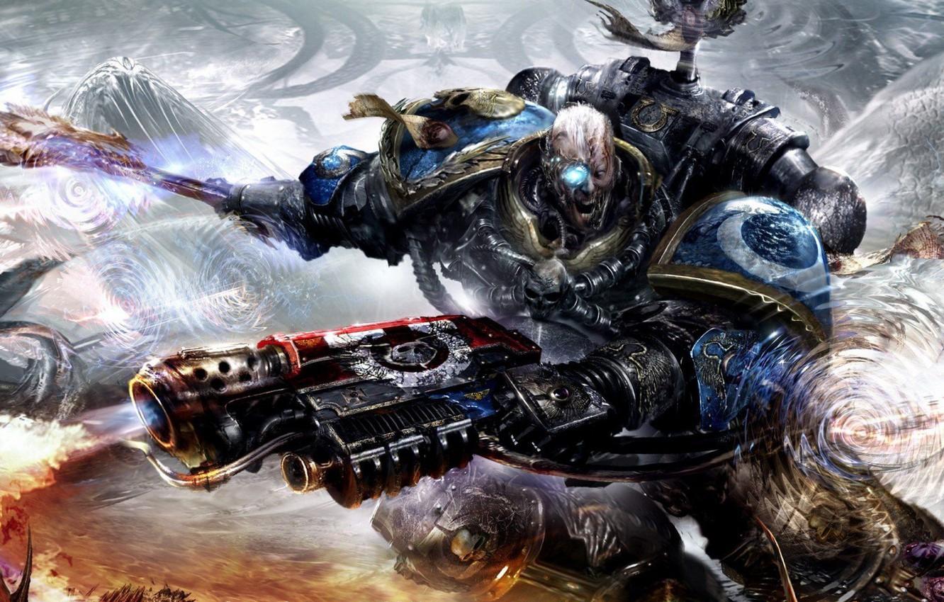 1332x850 Wallpaper skull, rage, armor, axe, warhammer space marine, space Marines, Ultramarines, Warhammer, flamethrower, Paphos image for desktop, section фантастика