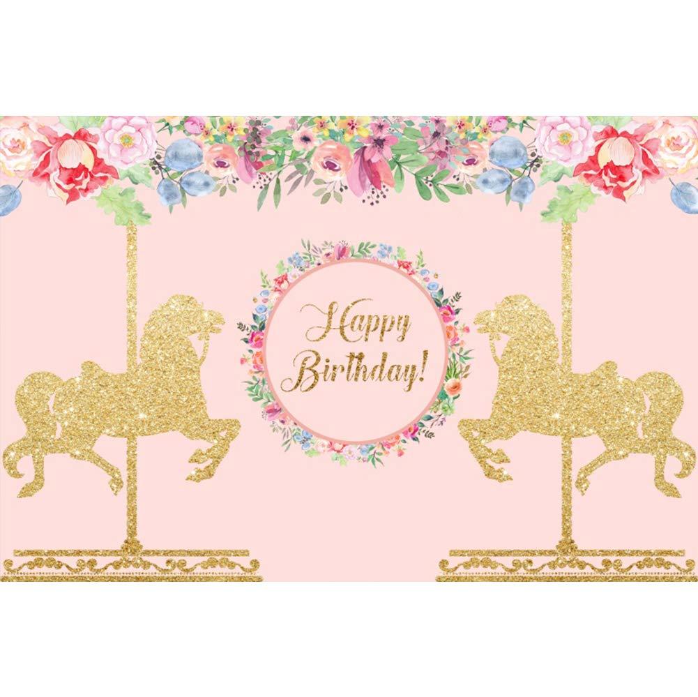 1001x999 Amazon.com : AOFOTO 10x7ft Golden Carousel Background Kids Baby Girl Boy Happy Birthday Party Backdrop For Picture Merry Go Round Flowers Banner Vinyl Wallpaper Photo Studio Props