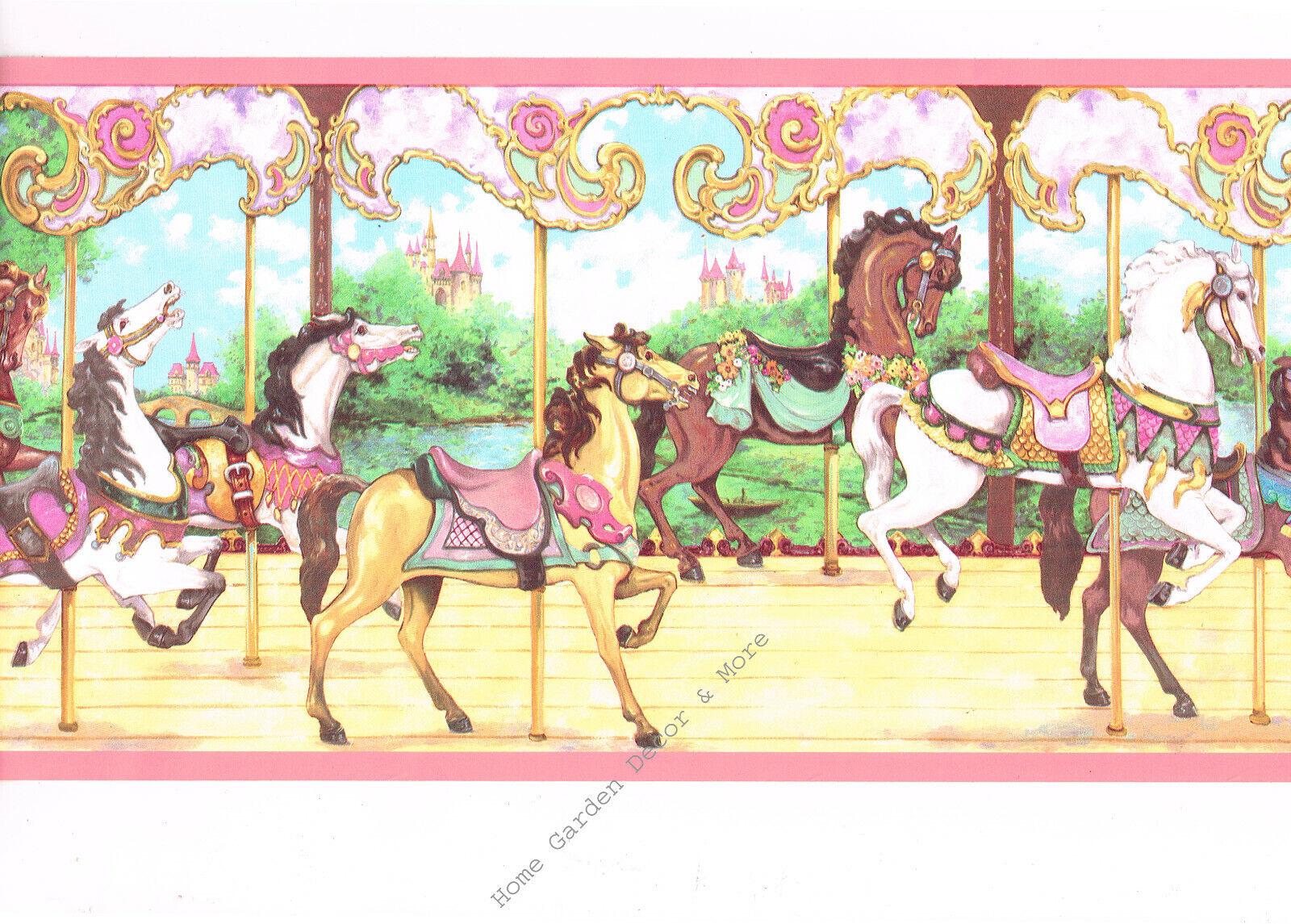 1600x1145 Carousel Merry Go Round Horse Pony Castle Kid Nursery Pink Wallpaper Border 88953560918