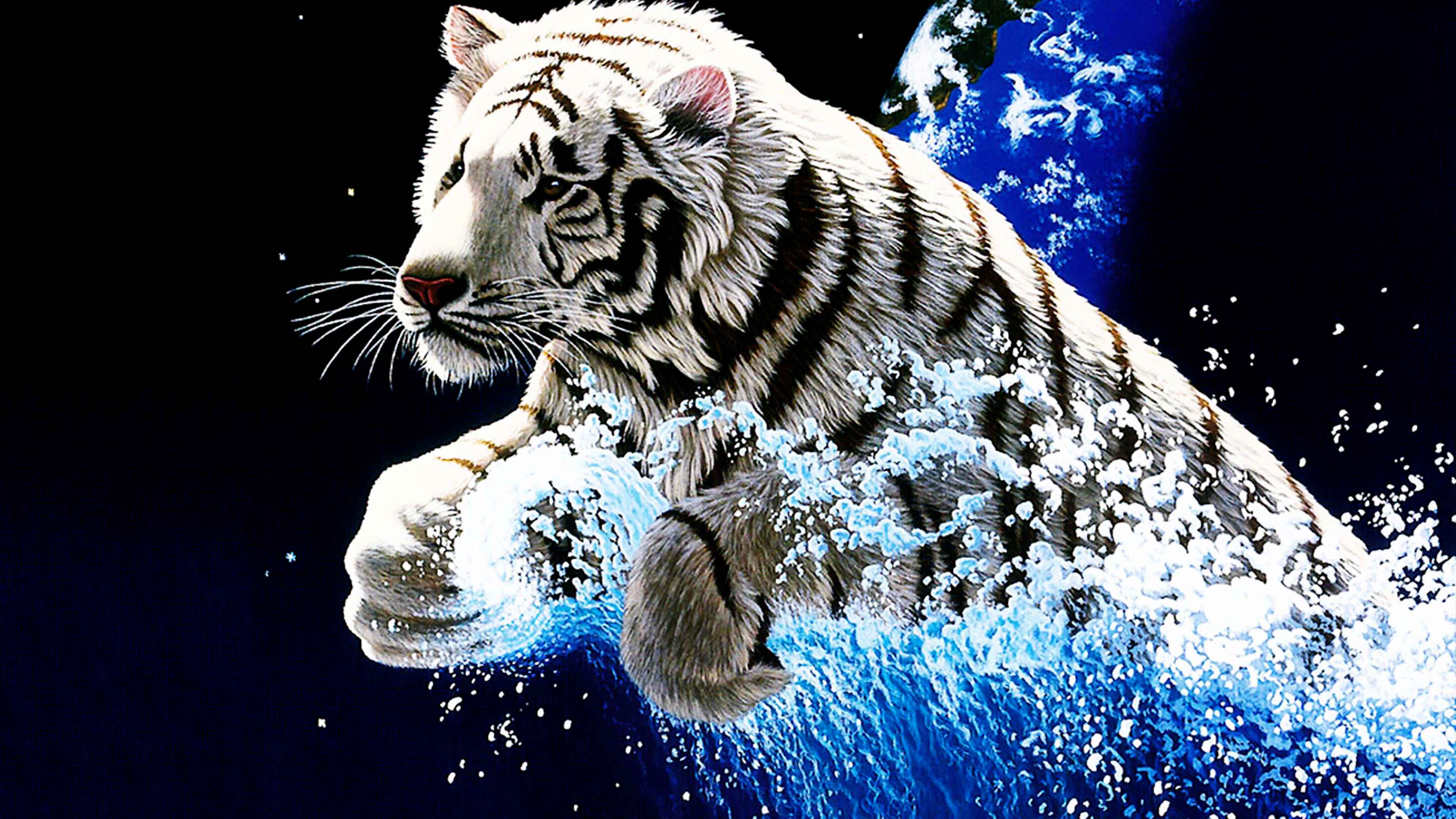 3840x2160 Tiger 3D Wallpaper