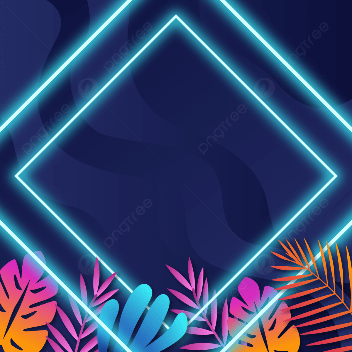 1200x1200 Free Tropical Wallpaper With Blue Neon Frame, Neon Leaves, Tropical Neon, Tropical Background Background Image And Wallpaper for Free Download