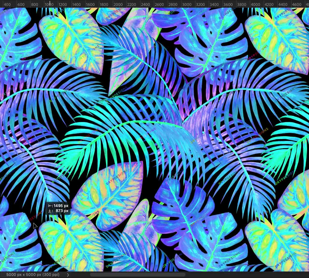 1280x1152 Holographic Neon Tropical Plants Seamless Digital Paper