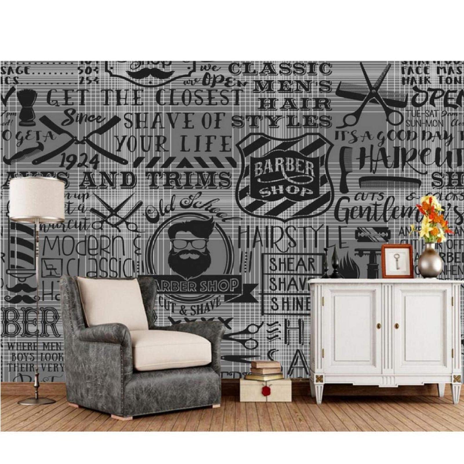 1600x1600 Barber Shop Elements Mural Wallpaper, Vintage Modern Art Men's Grooming Hair Salon Custom Peel and Stick Wall Poster Murals, Wall Painting Wallpaper for Living Room Bedroom Kids Room 14'5 x 8'10