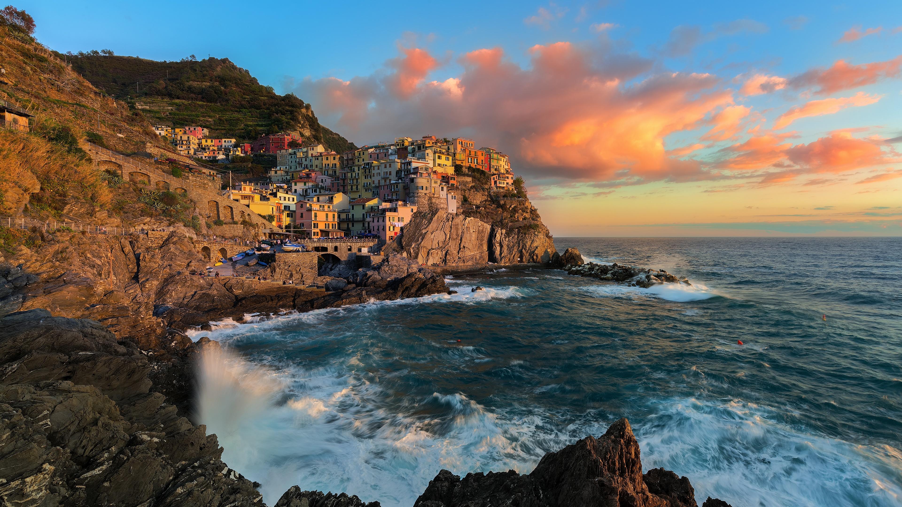 3840x2160 HD desktop wallpaper: Italy, Coast, Town, Manarola, Man Made, Towns download free picture