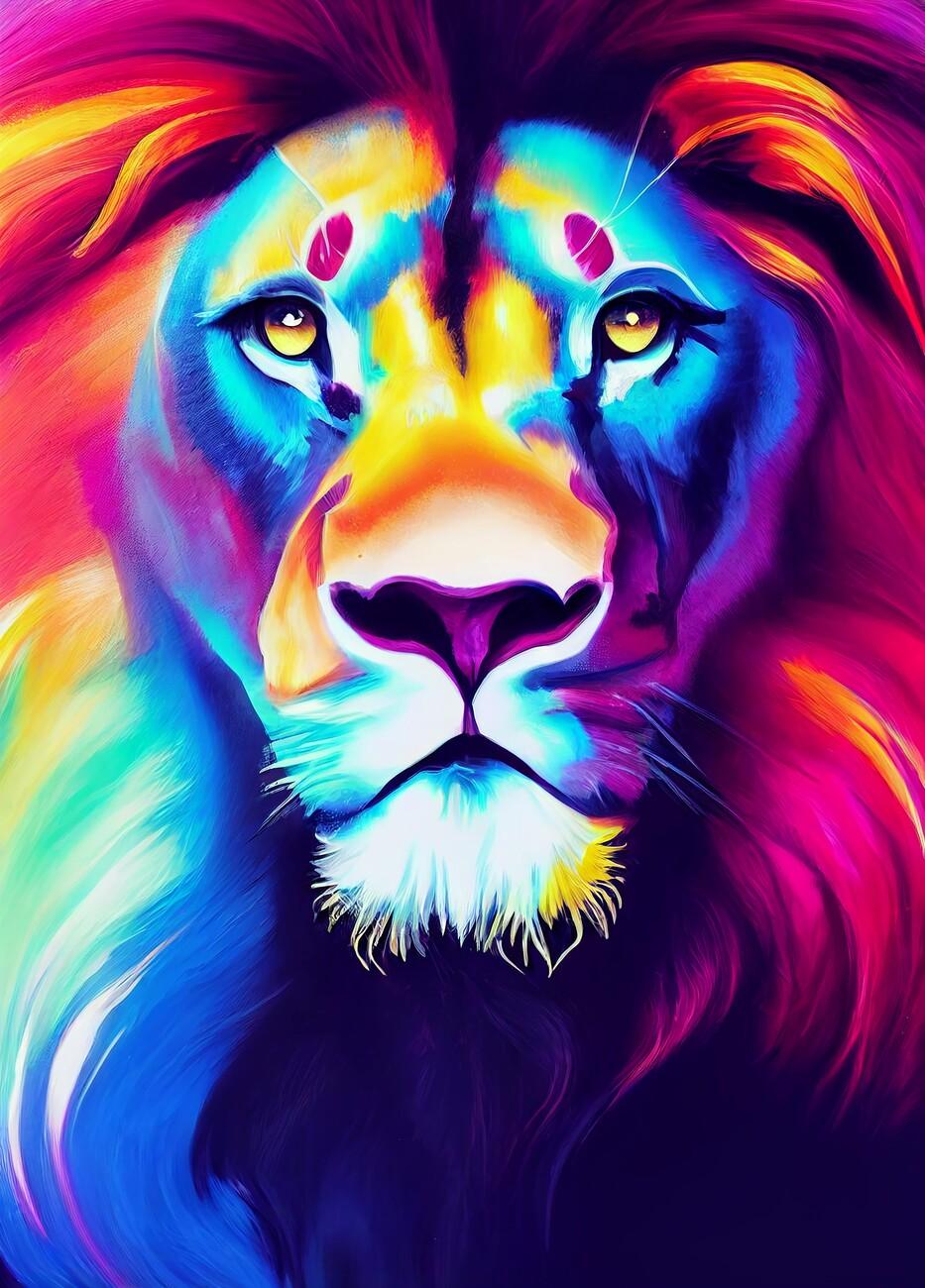 933x1300 Colorful Lion Portrait Pop Art Lion Wall Mural
