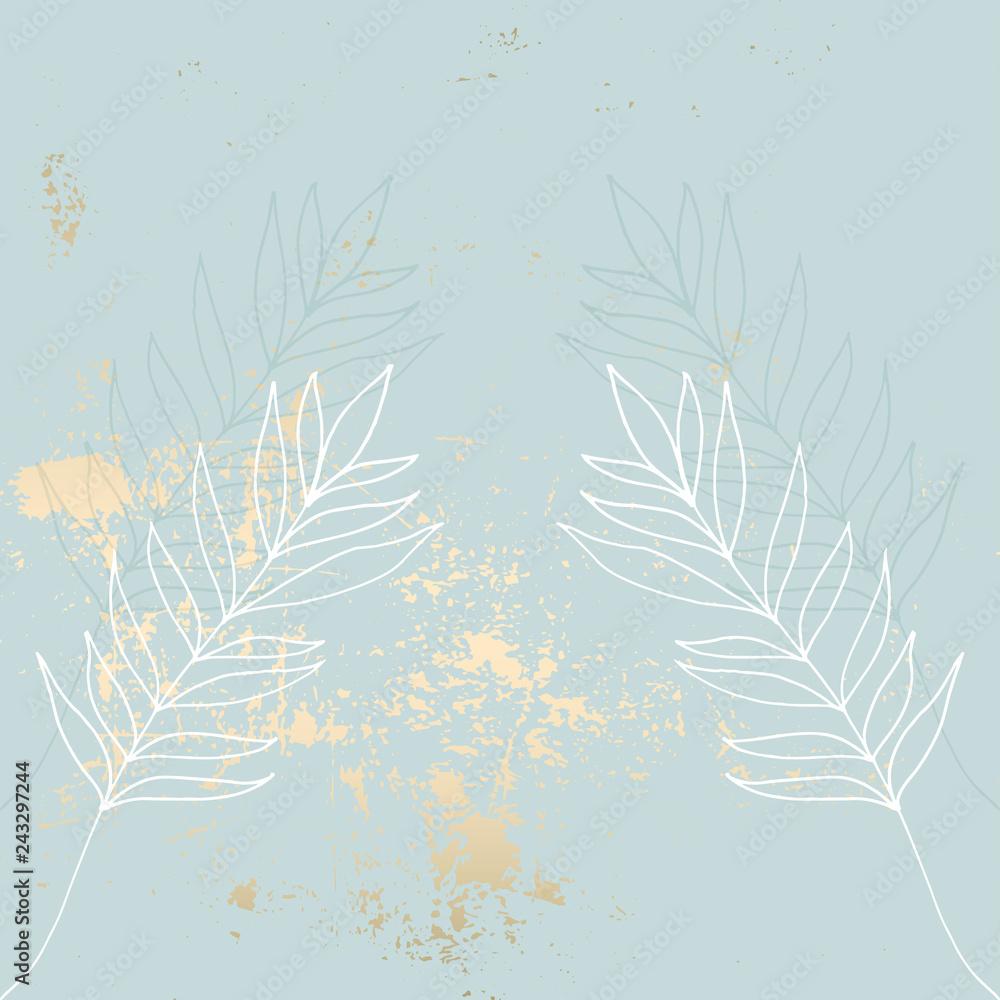 1000x1000 Tropical Worn Floral pastel blue gold pattern for wallpaper, textile, flooring, interior design, wedding invitation, fashion banners. Chic background for your design made in vector Stock Vector