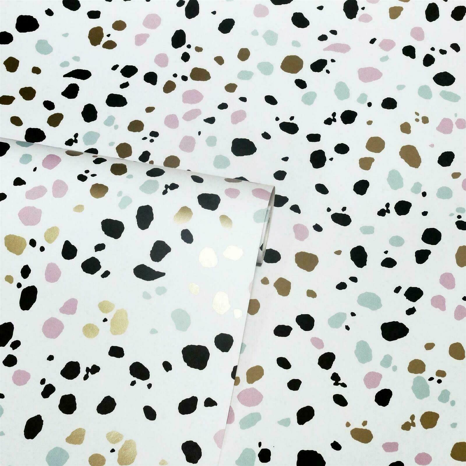 1600x1600 Dalmatian Pastel Black & White Pink Aqua Gold Spots Feature Wallpaper 909708