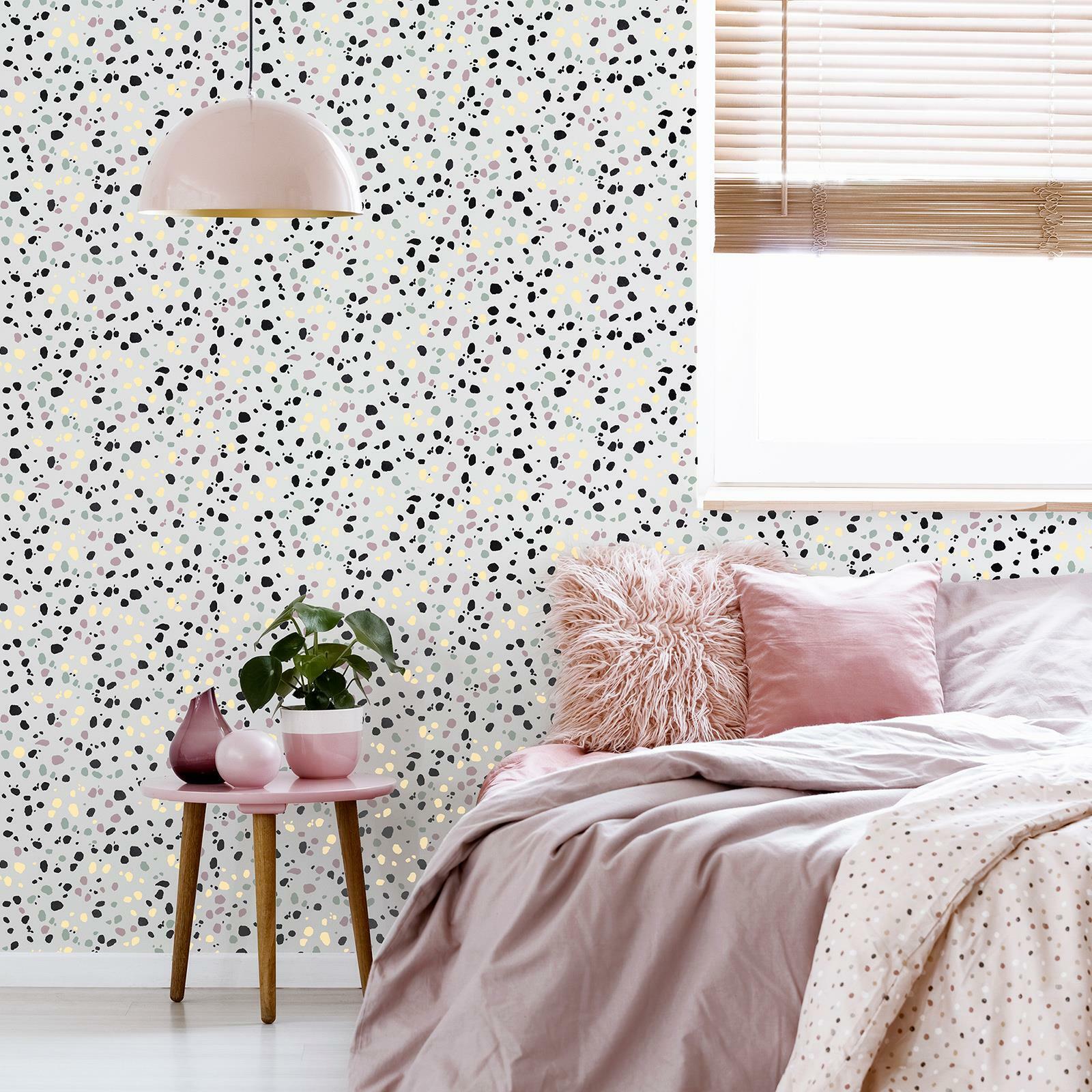 1600x1600 Dalmatian Spots Pastel Pink Blue Black Metallic Gold 909708 Arthouse Wallpaper 5050192909785