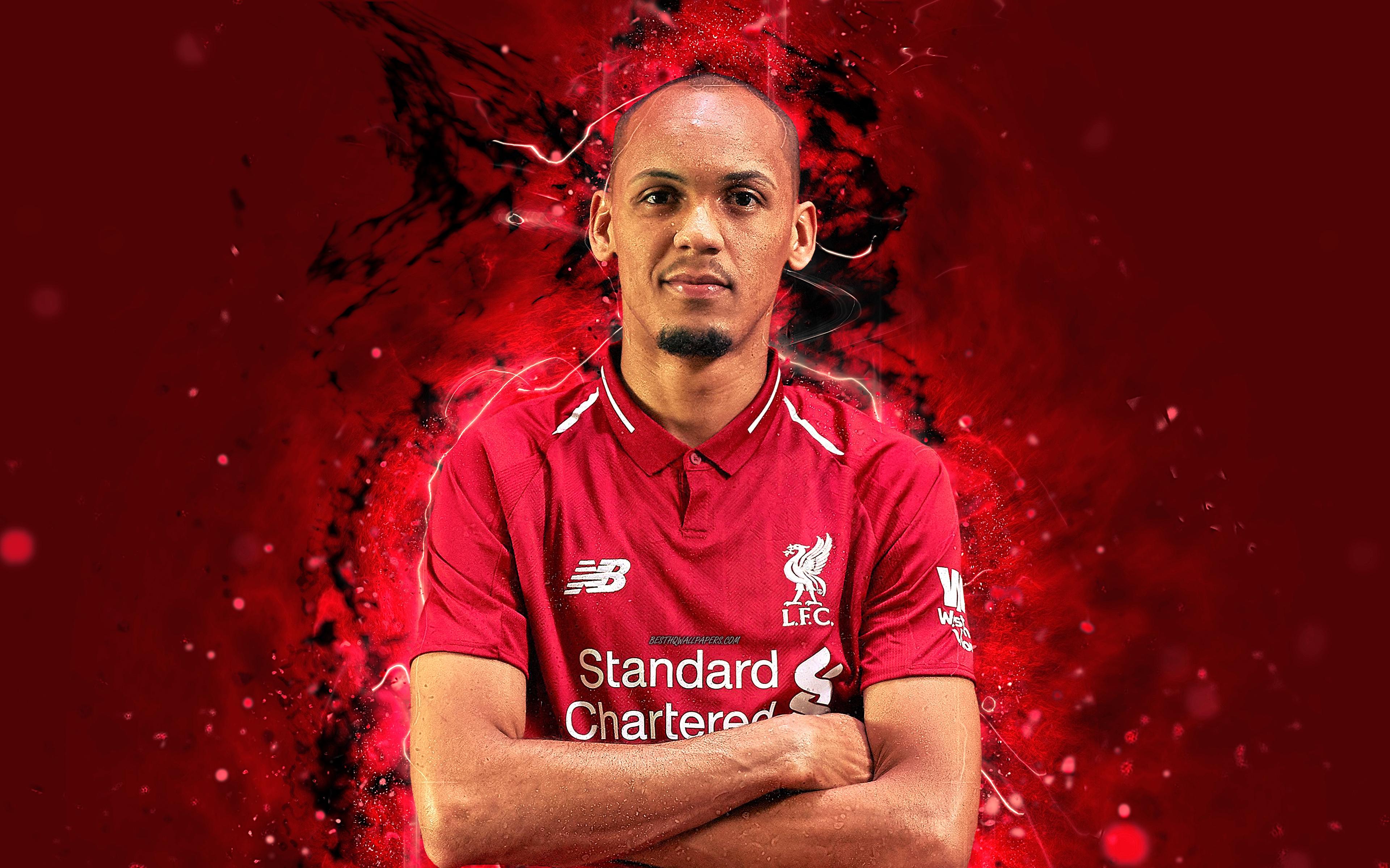 3840x2400 Download wallpaper 4k, Fabinho, abstract art, football stars, Liverpool, soccer, Fabio Henrique Tavares, Premier League, footballers, neon lights, Liverpool FC for desktop with resolution 3840x2400. High Quality HD picture wallpaper