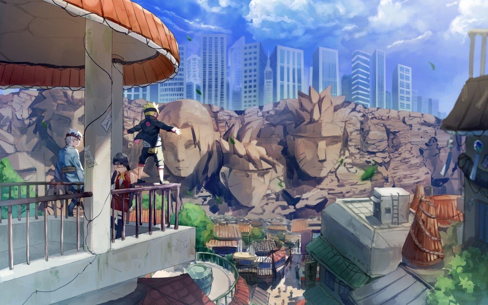 1680x1050 Download 1680x1050 Naruto, Hokages, Statues, Boruto, Uchiha Sarada