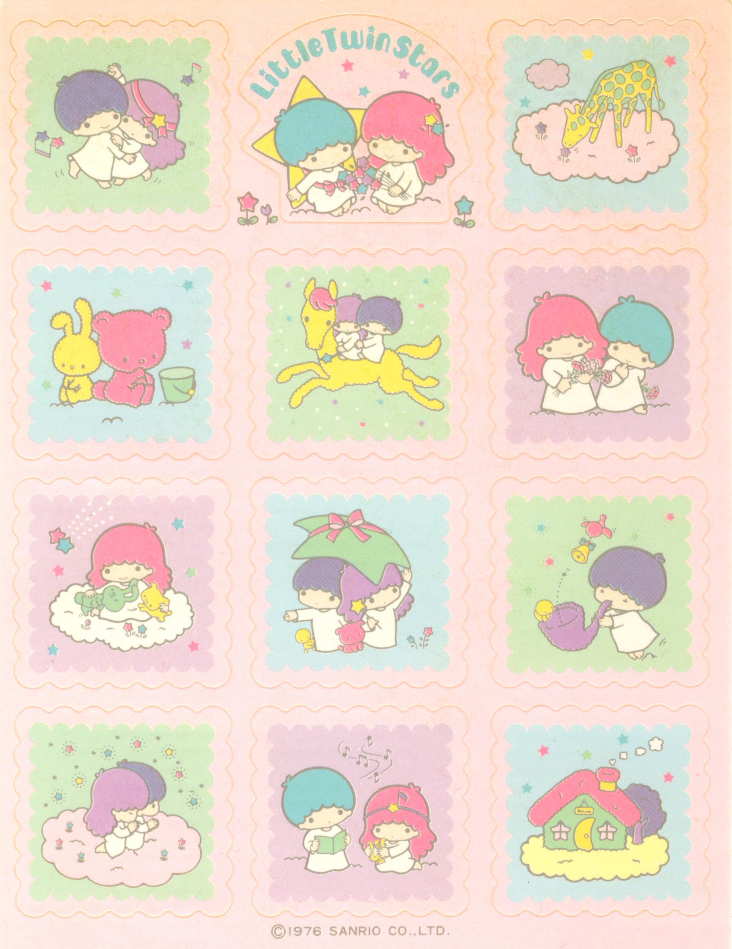 2344x3040 Little Twin Stars Pink Squares Unused Sticker Sheet. Brown Eyed Rose