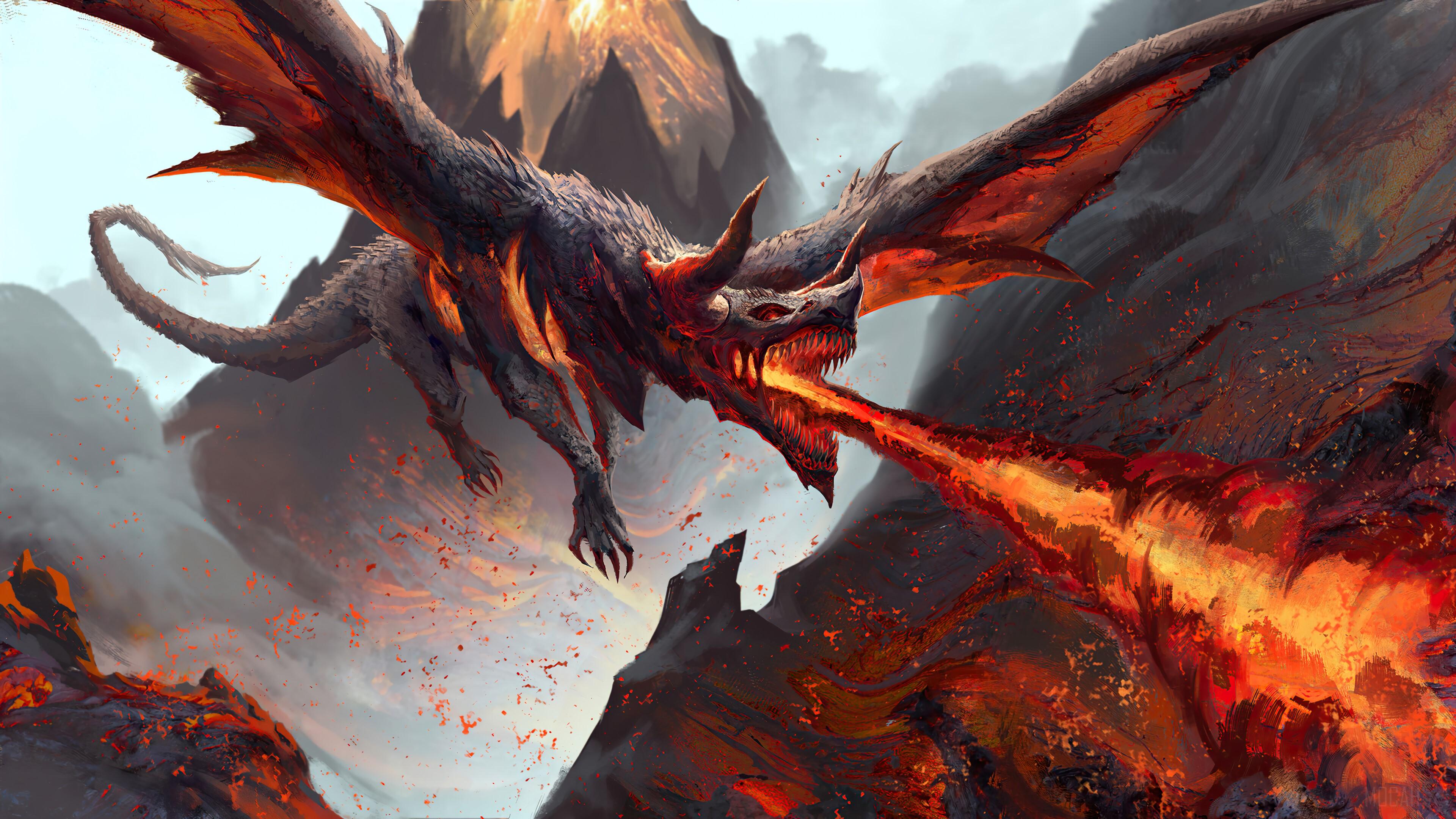 3840x2160 Dragon, Fire Breath, Fantasy 4k Gallery HD Wallpaper
