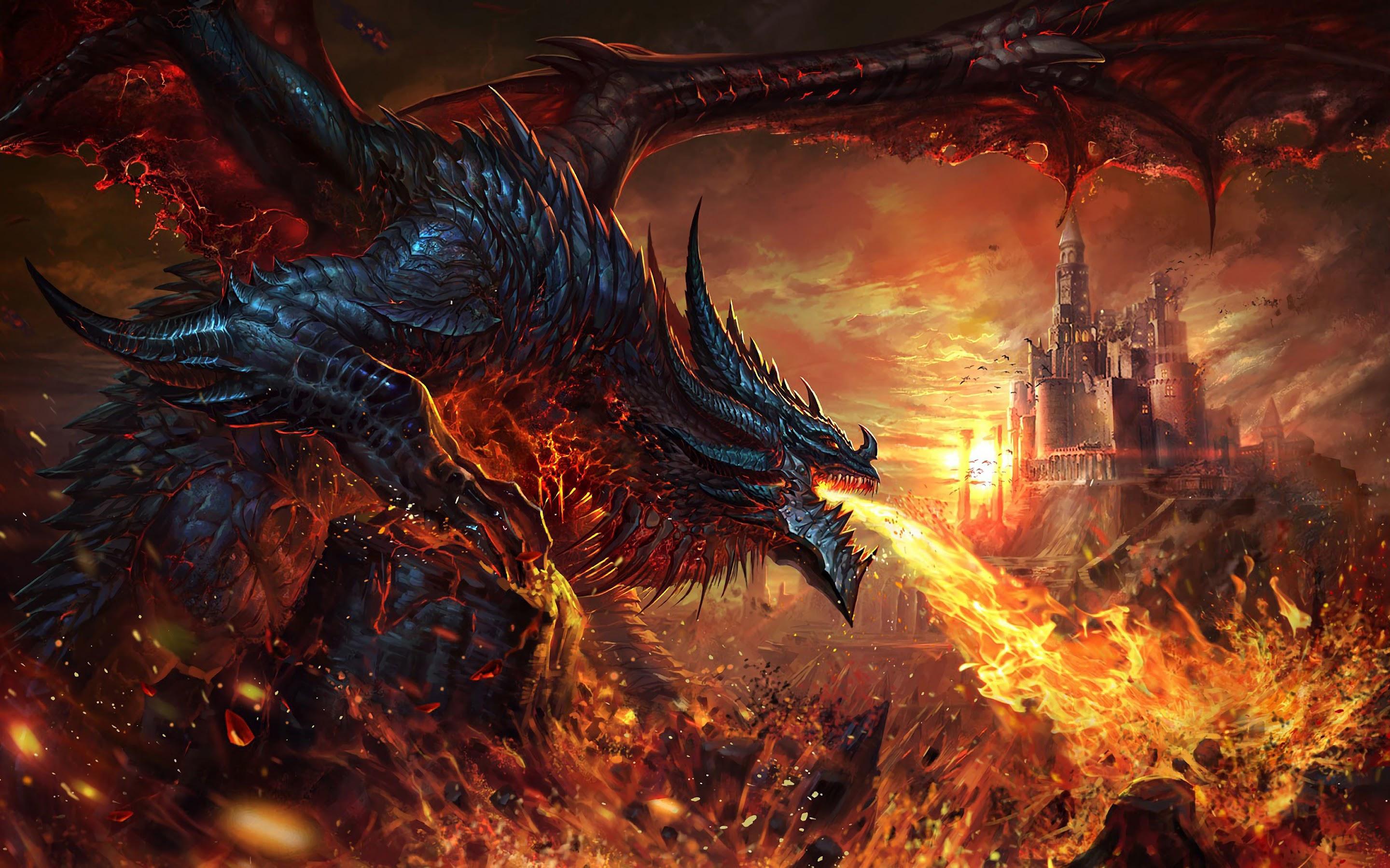 2880x1800 Dragon Fire Breath Fantasy 4K Wallpaper