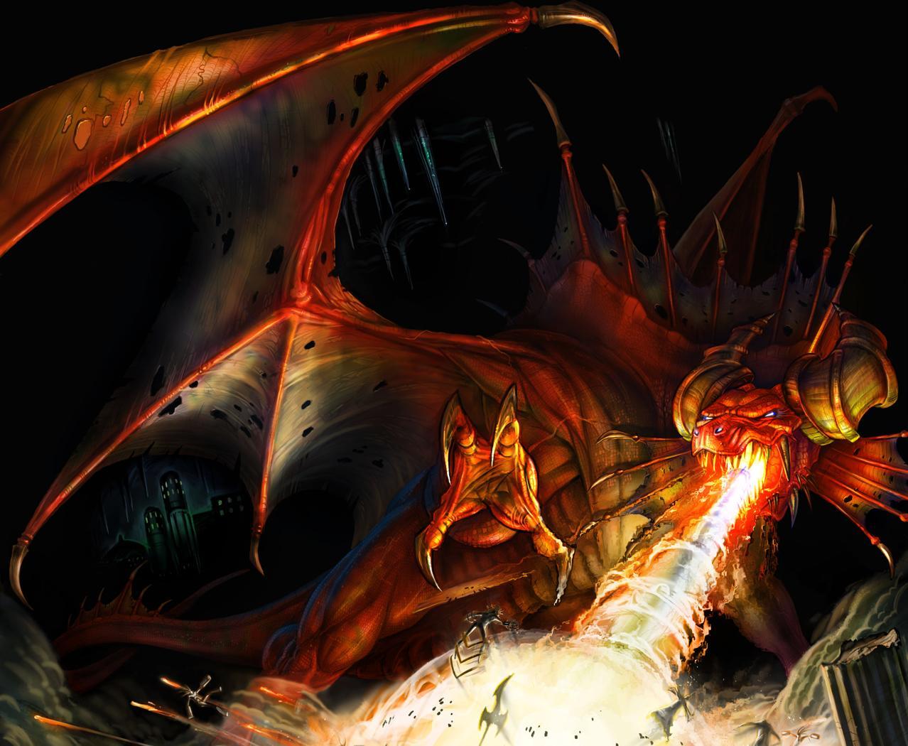 1278x1050 Red dragon breathing explosive fire