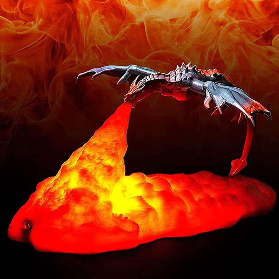 894x894 Fire Dragon lamp Breathing Dragon Lamps, 3D Printed Volcano Moon Night Light with USB Rechargeable, Desktop Ice Dragon Lamp for Bedroom Office Decoration, Christmas Gifts for Kids Adults (A)