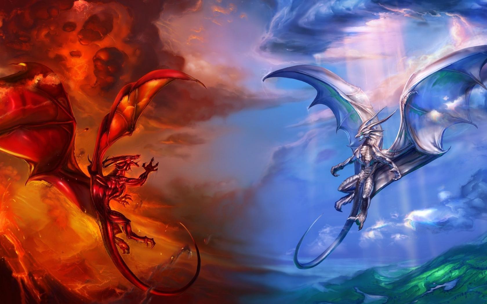 1680x1050 Download Fire Dragon Vs Ice Dragon, Fire, Dragon, VS, Ice, Dragon Wallpaper in 1680x1050 Resolution