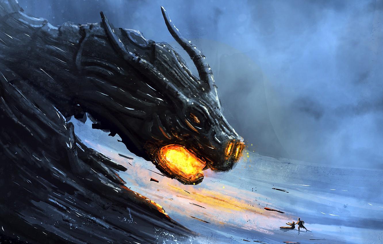 1332x850 Wallpaper People, Fiction, Dragon, Art, Horns, Fire Breathing Image For Desktop, Section фантастика