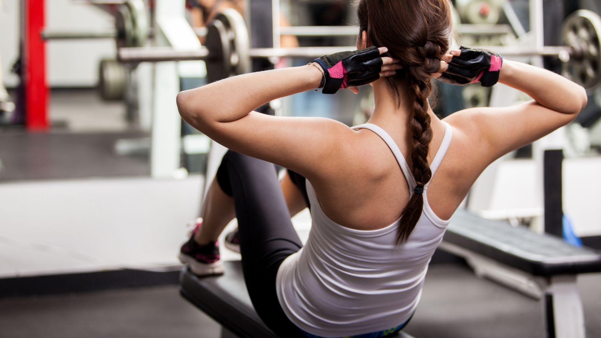 1920x1080 Wallpaper Girl, fitness, exercise, gym, dumbbells, workout, sportswear, motivation, Sport
