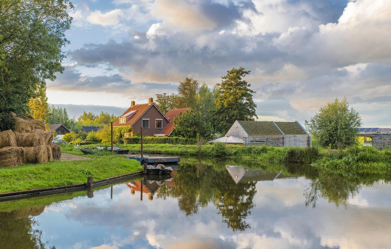 1332x850 Wallpaper the sky, water, clouds, nature, river, hay, Netherlands image for desktop, section пейзажи