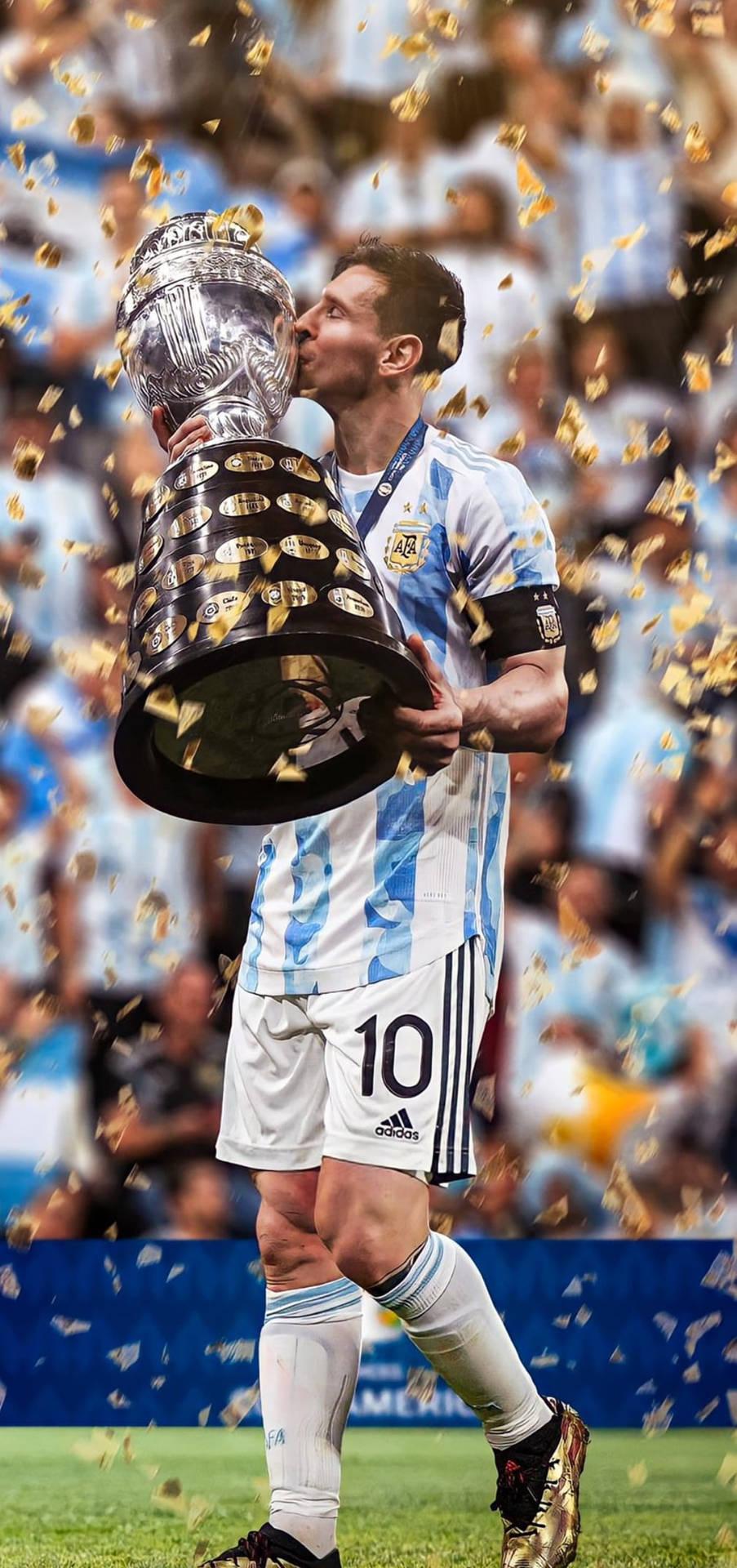 903x1920 Download Messi 4k Ultra HD Trophy Wallpaper