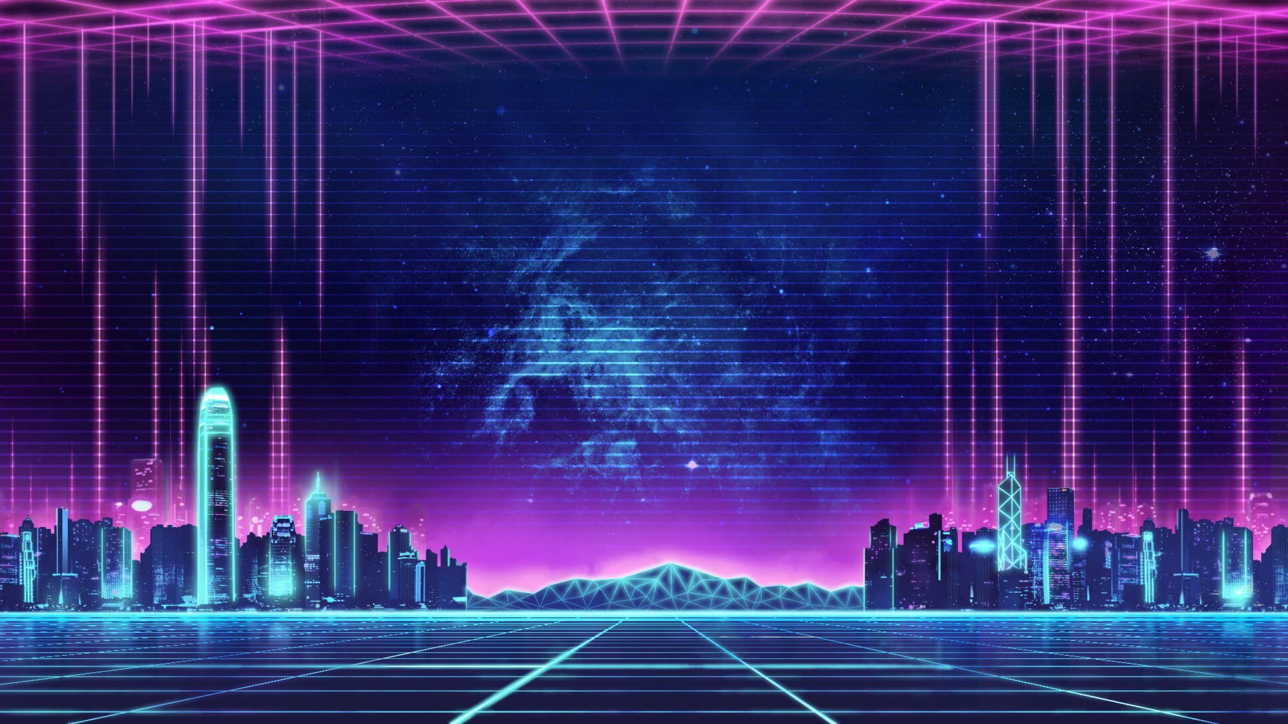 Download wallpaper 1366x768 cyberpunk, outrun, vaporwave, car on road, art,  tablet, laptop, 1366x768 hd background, 24495