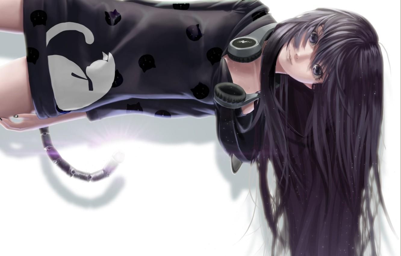 1332x850 Wallpaper cat, girl, hair, anime, headphones, art, tail, lepus image for desktop, section арт