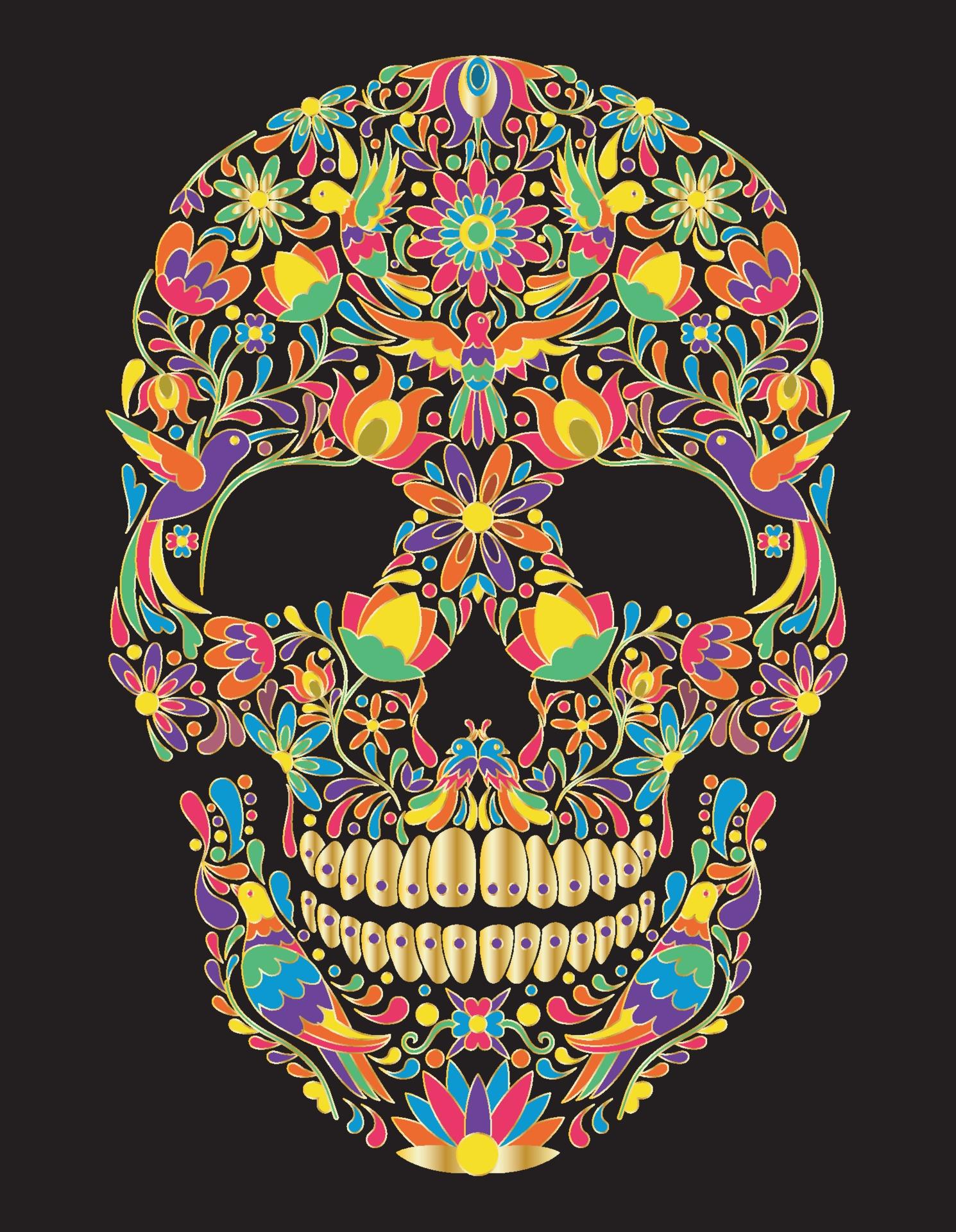 1490x1920 huichol mexican floral skull