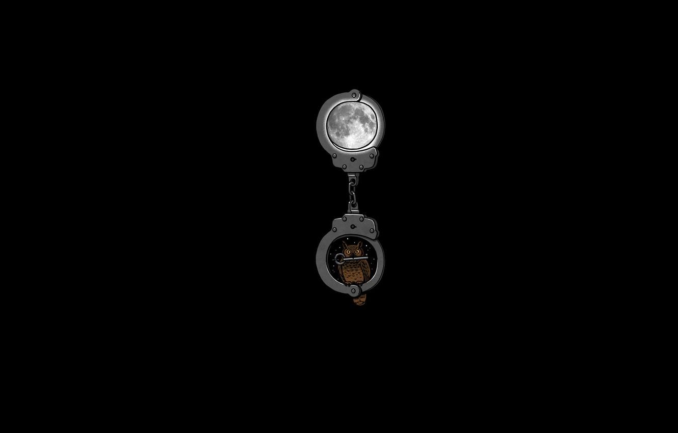 1332x850 Wallpaper owl, the moon, key, handcuffs image for desktop, section минимализм