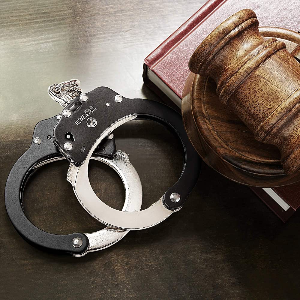 1000x1000 TacStealth Handcuffs With Two Keys & Handcuffs Case. Heavy Duty Black And Silver Steal Professional Grade. Bend Break Free Secure Handcuffs : Sports & Outdoors