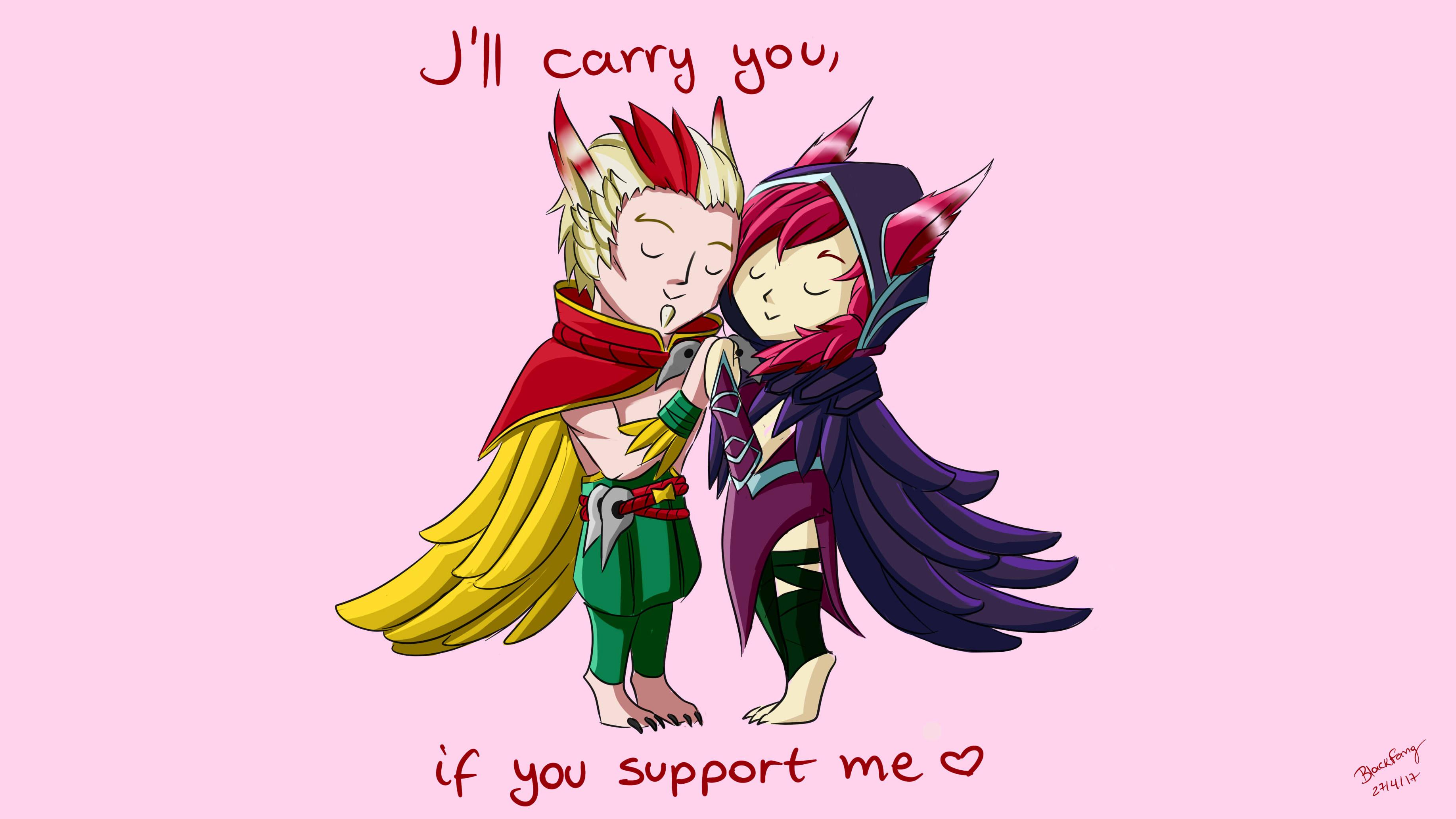 3672x2066 Chibi Xayah & Rakan by NoctusWolf HD Wallpaper Fan Art Artwork League of Legends lol