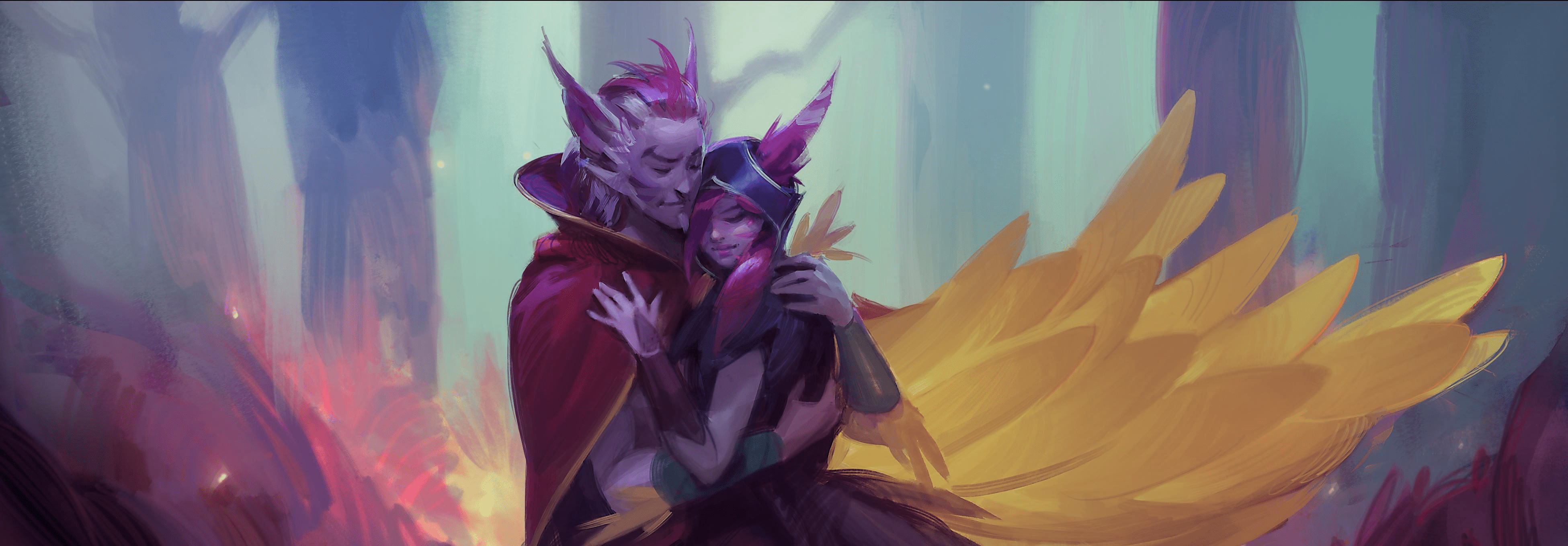 3901x1360 Rakan League Of Legends Xayah League Of Legends Wallpaper:3901x1360
